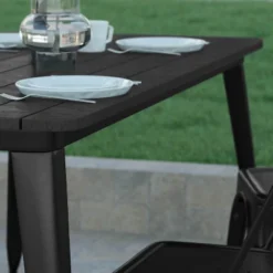 Emma And Oliver Indoor/Outdoor Dining Table With Umbrella Hole, 30" X 60" Rectangular All Weather Poly Resin Top And Black Steel Base -Emma And Oliver GUEST ce3f5f74 7673 4582 925a f8d59a583384