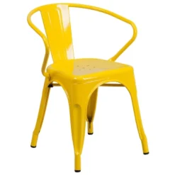 Emma And Oliver Commercial Grade Colorful Metal Indoor-Outdoor Chair With Arms -Emma And Oliver GUEST ce929f63 d8a1 4559 9f80 4511badf8dfe