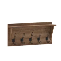 Emma And Oliver Rustic Country Wall Mounted Entryway Shelf With 5 Rustic Hooks And Wood Construction -Emma And Oliver GUEST ce9aa083 9f0a 4046 a3e2 1887444133e9