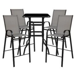Emma And Oliver 5 Piece Outdoor Bar Height Set-Glass Patio Bar Table-All-Weather Barstools -Emma And Oliver GUEST cecae929 9560 4411 94d8 815e3e370c3a
