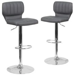 Emma And Oliver 2 Pack Contemporary Vinyl Adjustable Height Barstool With Vertical Stitch Back And Chrome Base -Emma And Oliver GUEST ced7fc34 0842 4ceb 954c 9900220c145c