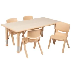 Emma And Oliver 23.625"W X 47.25"L Rectangular Plastic Height Adjustable Activity Table Set With 4 Chairs -Emma And Oliver GUEST cf298a51 d304 467f 828e 8cb28864bf89