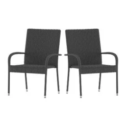 Emma And Oliver Stacking All-Weather Wicker Wrapped Powder Coated Steel Patio Club Chairs For Indoor And Outdoor Use -Emma And Oliver GUEST cf9103d3 f4a6 4249 9ace e652f82186b4