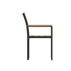 Emma And Oliver Outdoor Stacking Side Chair With Faux Teak Poly Slat Seat, Back And Arms And Metal Frame -Emma And Oliver GUEST d0cf505e 33b5 4e75 b9aa ca63f8a5c180