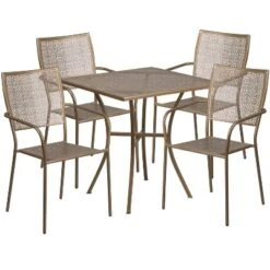 Emma And Oliver Commercial Grade 28" Square Metal Garden Patio Table Set W/ 4 Square Back Chairs -Emma And Oliver GUEST d0dea26a 0008 494a 8493 8e8b268e267a