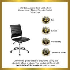 Emma And Oliver Mid-Back Armless LeatherSoft Ribbed Executive Swivel Office Chair 25 Emma And Oliver Mid-Back Armless LeatherSoft Ribbed Executive Swivel Office Chair -Emma And Oliver GUEST d10e598e f256 4dd1 ba46 4fb2622ee33c