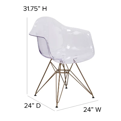 Emma And Oliver Transparent Side Chair With Arms And Gold Base 3 Emma And Oliver Transparent Side Chair With Arms And Gold Base - Image 3