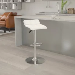 Emma And Oliver 2 Pack Contemporary Vinyl Adjustable Height Barstool With Quilted Wave Seat And Chrome Base