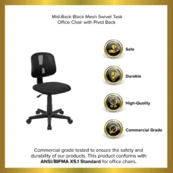 Emma And Oliver Mid-Back Mesh Swivel Task Office Chair With Pivot Back -Emma And Oliver GUEST d1e0b776 1f7e 4c7c 8874 9a89abeb76fc