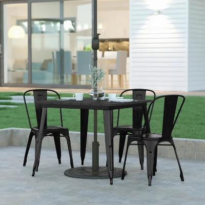 Emma And Oliver Indoor/Outdoor Dining Table With Umbrella Hole, 36" Square All Weather Poly Resin Top And Steel Base 1 Emma And Oliver Indoor/Outdoor Dining Table With Umbrella Hole, 36" Square All Weather Poly Resin Top And Steel Base