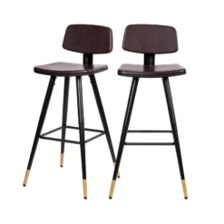 Emma And Oliver Set Of 2 Commercial Grade LeatherSoft Barstools With Gold Tipped Iron Legs -Emma And Oliver GUEST d1fd0db9 a2aa 4da0 97f5 0ac983e602a8