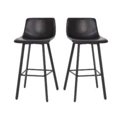 Emma And Oliver Set Of Two 30" Modern Upholstered Barstools, Matte Metal Frames And Plastic Floor Glides -Emma And Oliver GUEST d217c568 c8d7 41b8 8be4 9fcc65c2bada