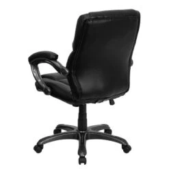 Emma And Oliver Mid-Back Black LeatherSoft Overstuffed Task Ergonomic Office Chair With Arms