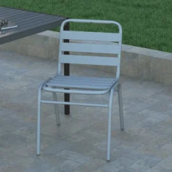 Emma And Oliver Aluminum Commercial Indoor-Outdoor Armless Restaurant Stack Chair With Triple Slat Back -Emma And Oliver GUEST d3555de1 14bc 4fe0 b5c6 da74c8894872