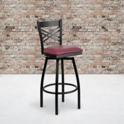 Emma And Oliver 2 Pack "X" Back Swivel Metal Barstool