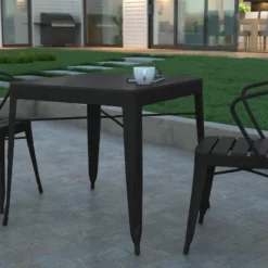 Emma And Oliver Modern Weather And Rust Resistant Black Steel Patio Table With Polyresin Top And Rounded Corners For Indoor And Outdoor Use -Emma And Oliver GUEST d54f8066 0bf5 45e2 be30 5cec7773e221