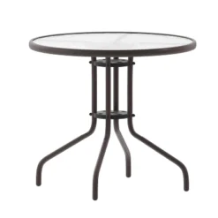 Emma And Oliver 31.5" Round Tempered Glass Metal Table With Smooth Ripple Design Top -Emma And Oliver GUEST d5ce2ad8 f6d7 4268 8d19 d57343569391