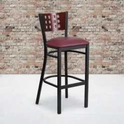 Emma And Oliver Black Decorative Cutout Back Metal Restaurant Dining Barstool