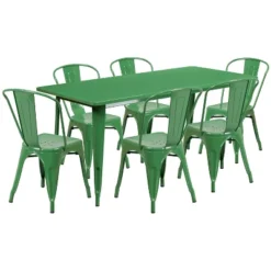 Emma And Oliver Commercial Grade Rectangular Metal Indoor-Outdoor Table Set With 6 Stack Chairs -Emma And Oliver GUEST d614debd 008a 4c12 9197 81a9eb7355bd