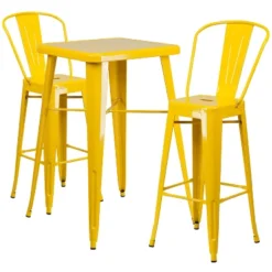 Emma And Oliver Commercial Grade 23.75" Square Metal Indoor-Outdoor Bar Table Set, 2 Back Stools -Emma And Oliver GUEST d6cf40c0 74a4 4e57 9e47 b2b8fa66e75d
