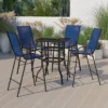 Emma And Oliver 5 Piece Outdoor Bar Height Set-Glass Patio Bar Table-All-Weather Barstools
