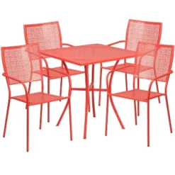 Emma And Oliver Commercial Grade 28" Square Metal Garden Patio Table Set W/ 4 Square Back Chairs -Emma And Oliver GUEST d7561426 fd54 42b3 93e9 638646e0bcdc