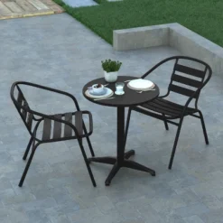 Emma And Oliver 23.5'' Round Aluminum Indoor-Outdoor Table Set With 2 Slat Back Chairs -Emma And Oliver GUEST d817da7c 1ba4 4bee 98a0 b2426774c636