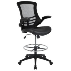Emma And Oliver Mid-Back Mesh Ergonomic Drafting Chair With Foot Ring And Flip-Up Arms -Emma And Oliver GUEST d81e39cc 249a 44a0 90f8 5eb5e682a2d4