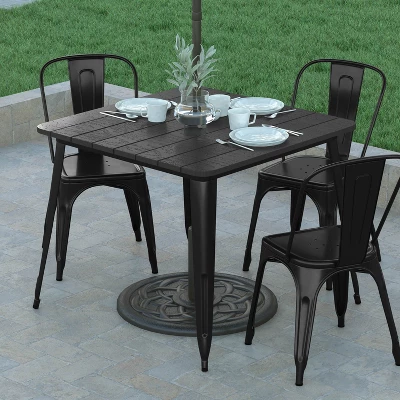 Emma And Oliver Indoor/Outdoor Dining Table With Umbrella Hole, 36" Square All Weather Poly Resin Top And Steel Base 2 Emma And Oliver Indoor/Outdoor Dining Table With Umbrella Hole, 36" Square All Weather Poly Resin Top And Steel Base - Image 2