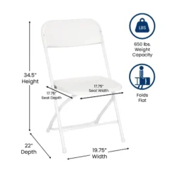 Emma And Oliver 4 Pack Of All-Weather, Extra Wide Contoured Plastic Folding Chairs With Metal Frame And 650 Lb. Static Weight Capacity -Emma And Oliver GUEST d8f5876f faa8 4c26 9de6 8de450278d76