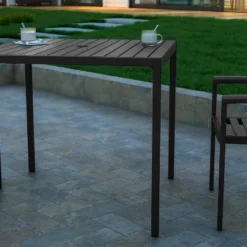 Emma And Oliver Square All-Weather Faux Teak Patio Dining Table With Steel Frame - Seats 4 -Emma And Oliver GUEST da062a78 5604 415f 9d79 e80e1fb54080