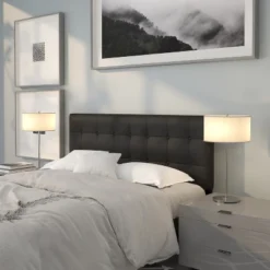Emma And Oliver Button Tufted Upholstered Queen Size Headboard In Black Vinyl