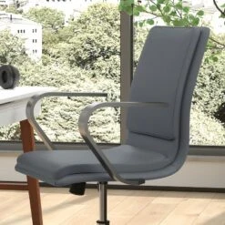 Emma And Oliver Modern Upholstered Mid-Back Home Office Chair With Arms And 5 Star Base -Emma And Oliver GUEST da89765f 6fd0 4262 a125 b35ac95187e3