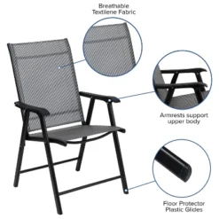 Emma And Oliver Black Outdoor Folding Patio Sling Chair / Portable Chair (2 Pack) -Emma And Oliver GUEST db31532f f081 4930 8c12 3bd13c44a31a