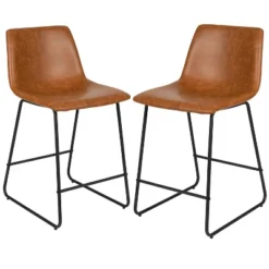 Emma And Oliver Set Of 2 Kitchen Counter Height Stool - 24 Inch LeatherSoft Barstool -Emma And Oliver GUEST db7387f1 7fca 4609 9324 0581802083ef