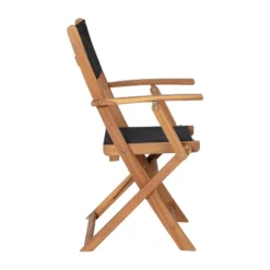 Emma And Oliver Set Of Two Weather Resistant All Natural Acacia Wood Folding Bistro Chairs With Armrests And Textilene Mesh Seats And Backs -Emma And Oliver GUEST dc7e1b2c e2ac 4c0c a1ae 28bcaab4117e