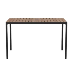 Emma And Oliver 30" X 48" All-Weather Faux Teak Patio Dining Table With Steel Frame - Seats 4 -Emma And Oliver GUEST dcbcabd6 b63f 41f8 b249 a2ca7b8966df
