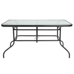 Emma And Oliver 7 Piece Patio Table & Chairs Set With 31.5"x55" Rectangular Metal Table With Tempered Glass Top And 6 Black Aluminum Stacking Chairs -Emma And Oliver GUEST dcd715c2 2674 41f7 a902 52eda8f8fb6b 1