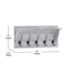 Emma And Oliver Rustic Country Wall Mounted Entryway Shelf With 5 Rustic Hooks And Wood Construction -Emma And Oliver GUEST dcdee3ae 59b9 41e5 9fb6 5b60e5a01ec6