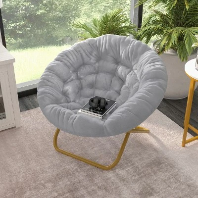 Emma And Oliver Oversize Folding Saucer Chair With Cozy Faux Fur Cushion And Metal Frame For Dorms, Bedrooms, Apartments And More 1 Emma And Oliver Oversize Folding Saucer Chair With Cozy Faux Fur Cushion And Metal Frame For Dorms, Bedrooms, Apartments And More