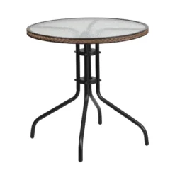 Emma And Oliver 28" Round Tempered Glass Metal Table With Rattan Edging 6 Emma And Oliver 28" Round Tempered Glass Metal Table With Rattan Edging -Emma And Oliver GUEST dd19d4f9 9669 4173 8493 f789cf28ce3e