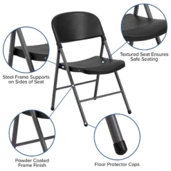 Emma And Oliver 6 Pack 330 Lb. Capacity Black Plastic Folding Chair - Charcoal Frame - Event Chair -Emma And Oliver GUEST dd8b868b 63d4 4356 8ac5 1d82df3cff0c
