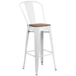 Emma And Oliver 30"H Metal Dining Barstool With Back And Square Wood Seat -Emma And Oliver GUEST de46ef98 515e 4452 96cf 6ad19265d1f7