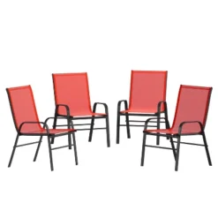 Emma And Oliver 4 Pack Outdoor Stack Chair With Flex Comfort Material - Patio Stack Chair -Emma And Oliver GUEST de5e8292 b3f6 463c 8361 5c1f81c5d66d