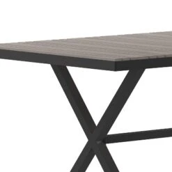 Emma And Oliver 59" X 35.5" Outdoor X-Frame Dining Table With Faux Teak Poly Slat Top And Metal Frame -Emma And Oliver GUEST deac7d05 bb79 4ed1 bd91 f6789d6900d9