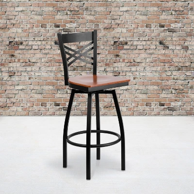 Emma And Oliver Black "X" Back Swivel Metal Restaurant Dining Barstool 1 Emma And Oliver Black "X" Back Swivel Metal Restaurant Dining Barstool