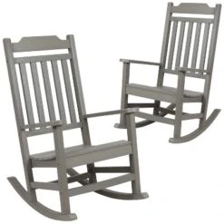 Emma And Oliver Set Of 2 All-Weather Poly Resin Faux Wood Rocking Chairs For Porch &Patio -Emma And Oliver GUEST deff5274 5a6c 44f2 b1e0 130ce3ca0502