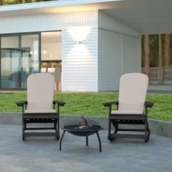 Emma And Oliver Set Of 2 All-Weather Poly Resin Adirondack Rocking Chairs With Cushions