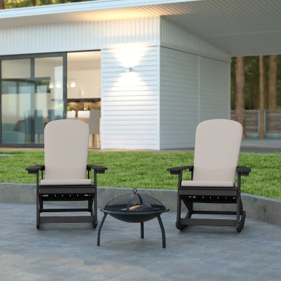 Emma And Oliver Set Of 2 All-Weather Poly Resin Adirondack Rocking Chairs With Cushions 1 Emma And Oliver Set Of 2 All-Weather Poly Resin Adirondack Rocking Chairs With Cushions