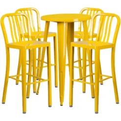 Emma And Oliver Commercial 24" Round Metal Indoor-Outdoor Bar Table Set & 4 Slat Back Stools -Emma And Oliver GUEST e100ebcd d3f3 4cfc 8460 423efb8d7f61